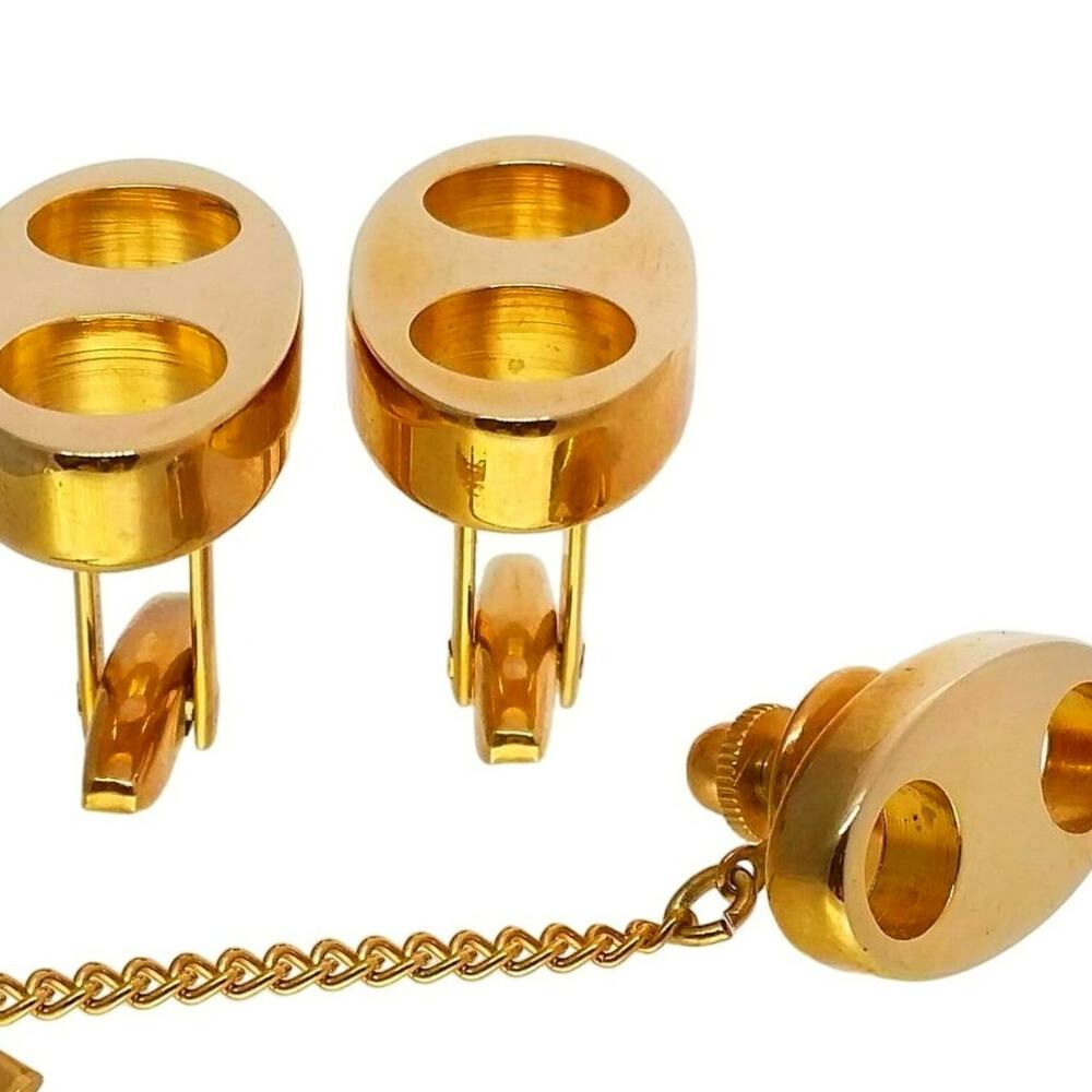 Cufflinks Tie Tack‎ Gold Tone Sarah Coventry Switzerland Modernist Oval Circles